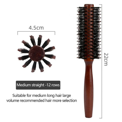 Boar Bristle Round Brush with Wooden Handle