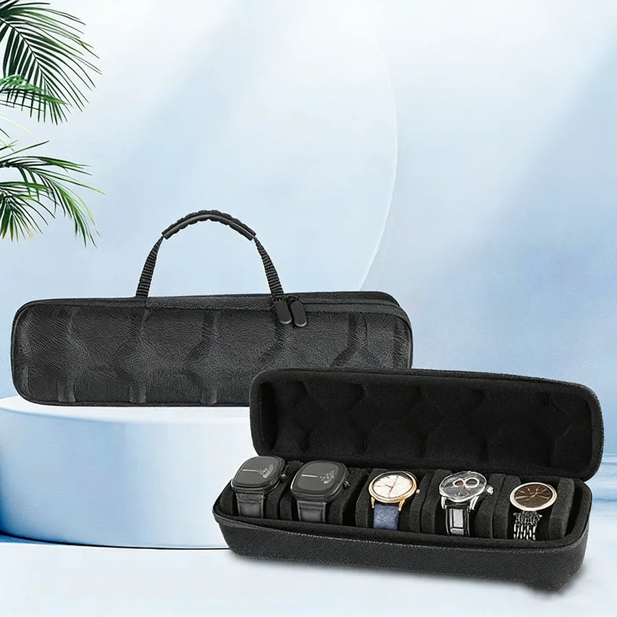 Watch Travel Case, Portable 5 Slot Watch Box Organizer