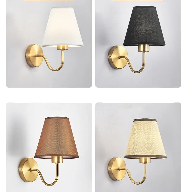 Nordic Fabric Wall Lamp, Iron Bedside Sconce with Cloth Shade, E27