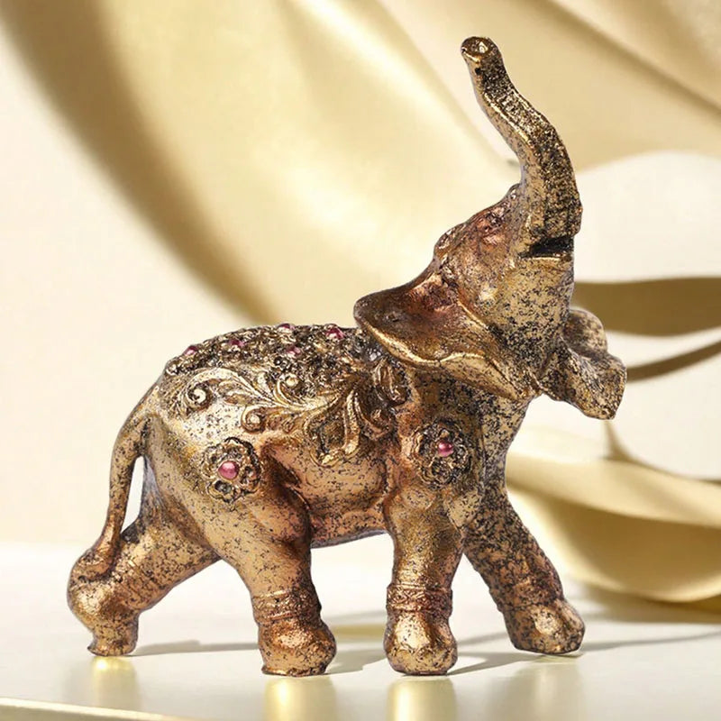Boho Elephant Resin Statue, Vintage Ethnic Shelf Sculpture