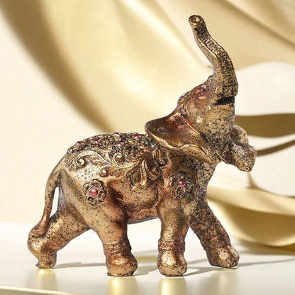Boho Elephant Resin Statue, Vintage Ethnic Shelf Sculpture