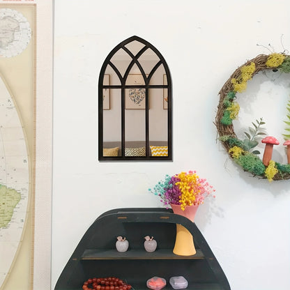 Arched Windowpane Wall Mirror, Wood Frame Minimalist Arch Mirror