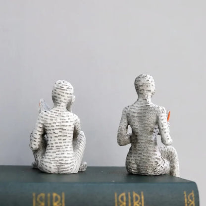 Reading Woman Resin Sculpture, Abstract Bookshelf Figurine Decor