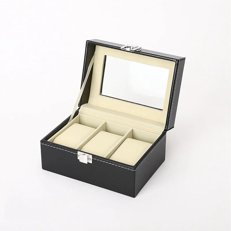 PU Leather Watch Box with Glass Lid, 6 Slots