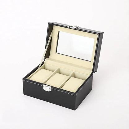 PU Leather Watch Box with Glass Lid, 6 Slots
