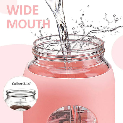 1L Glass Water Bottle with Straw and Sleeve