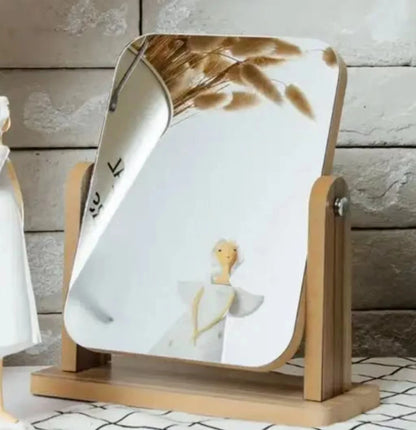 Rotating Wooden Makeup Mirror, Rectangle