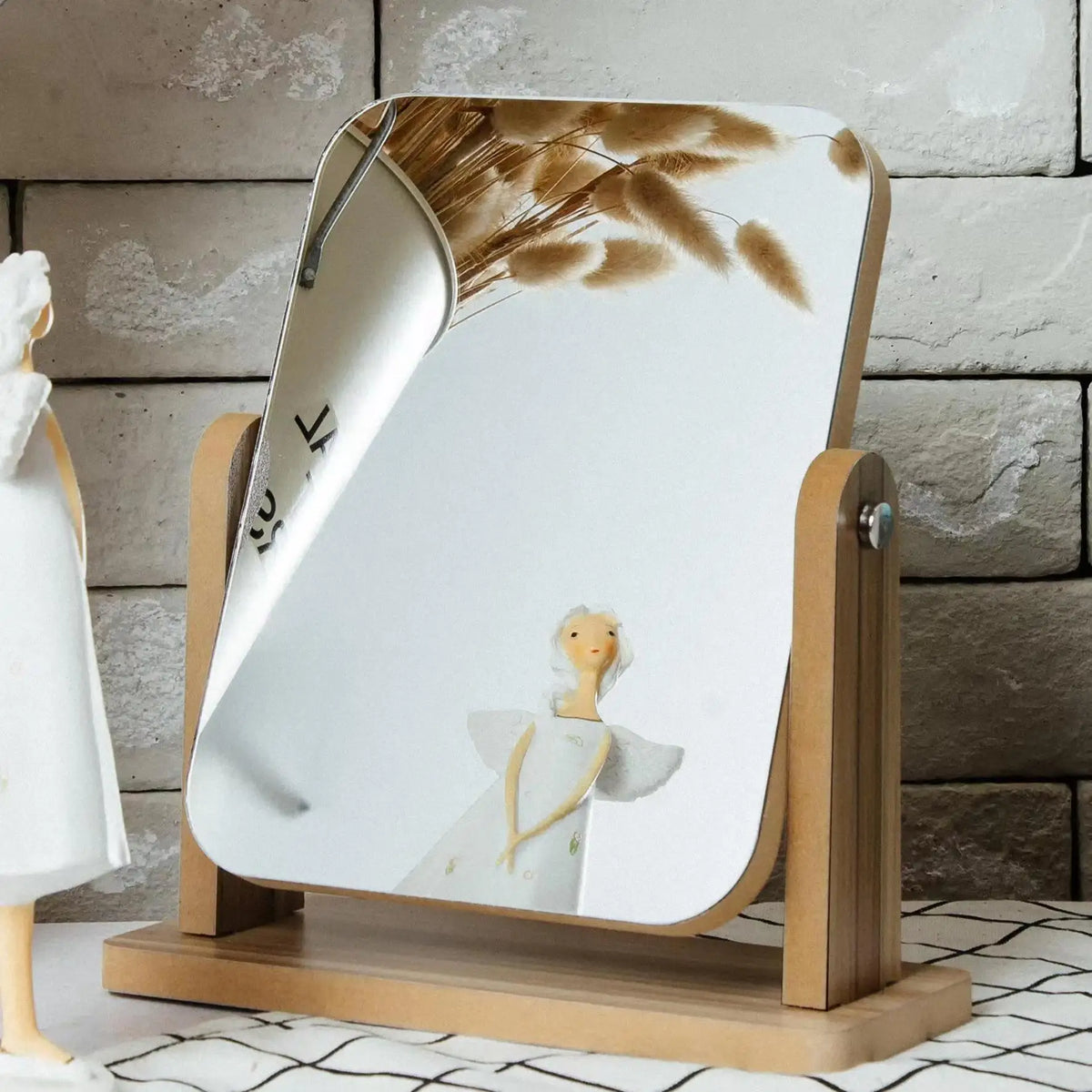 Rotating Wooden Makeup Mirror, Rectangle
