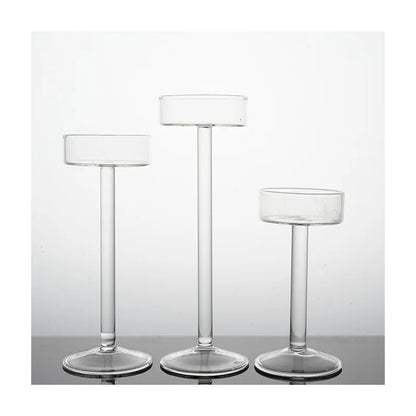 Crystal Glass Tall Candle Holder, Minimalist Candlestick, 3 Pack