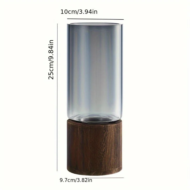 Hydroponic Glass Vase with Wooden Base, Plant Propagation Station