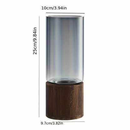 Hydroponic Glass Vase with Wooden Base, Plant Propagation Station
