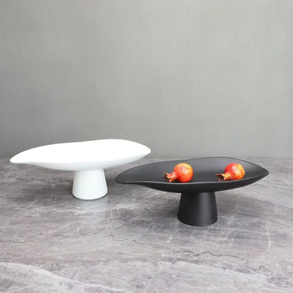 Pedestal Fruit Tray, Modern Resin Footed Dish, White or Black