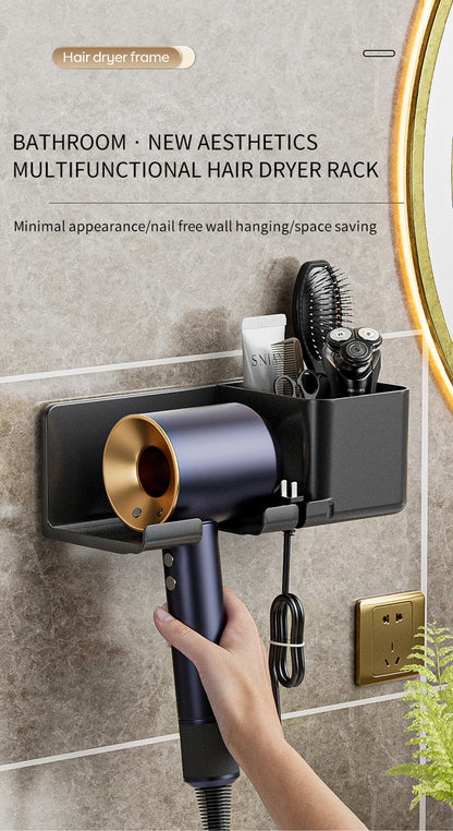 Hair Dryer Holder, Wall Mounted Bathroom Styling Tool Rack