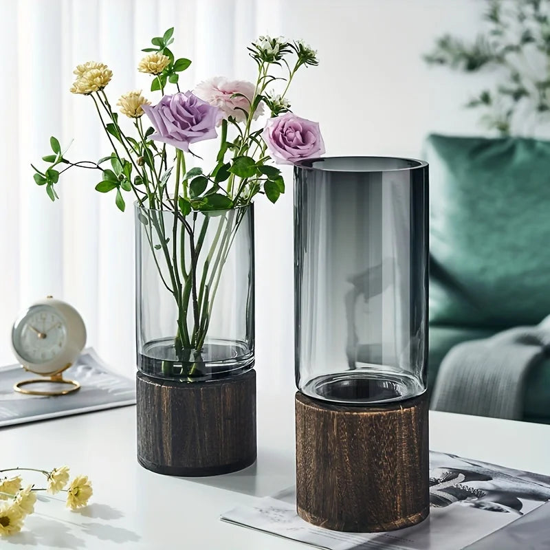 Hydroponic Glass Vase with Wooden Base, Plant Propagation Station