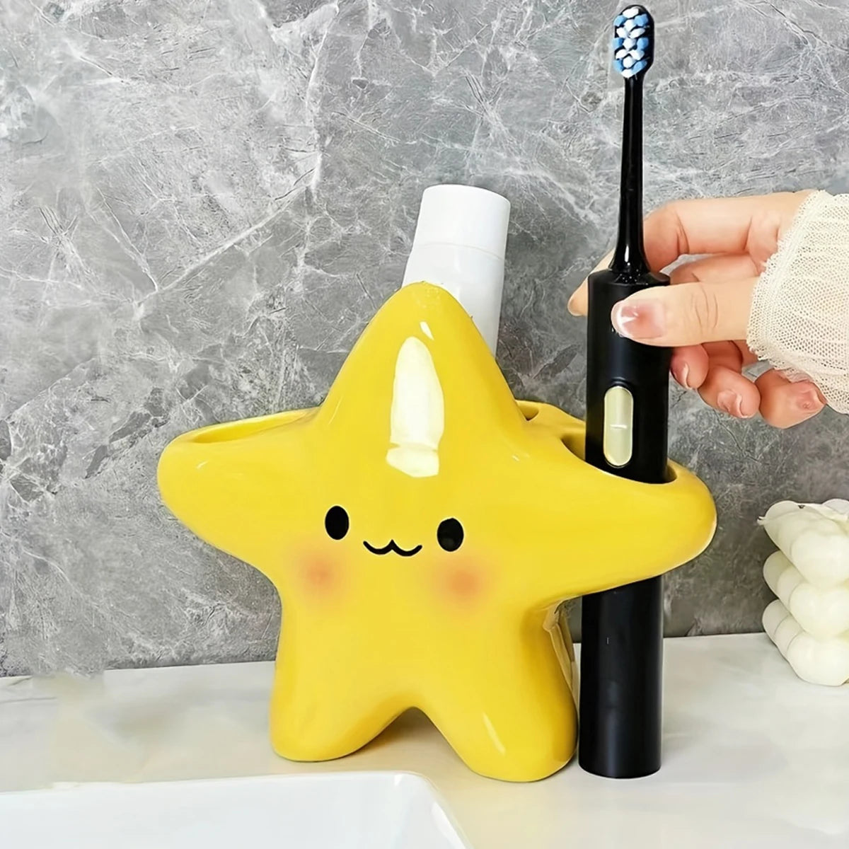Star Toothbrush Holder, Cute Freestanding Bathroom Organizer