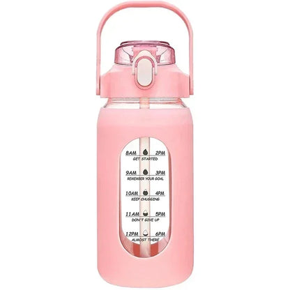 1L Glass Water Bottle with Straw and Sleeve