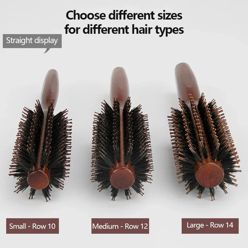 Boar Bristle Round Brush with Wooden Handle