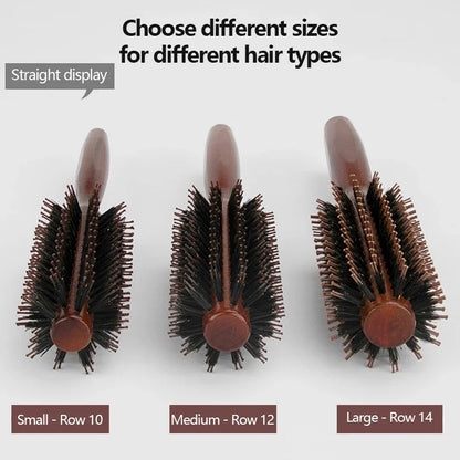Boar Bristle Round Brush with Wooden Handle