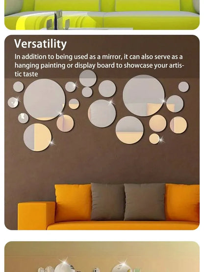 3D Acrylic Round Mirror Wall Stickers, 26 Pieces