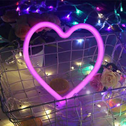 Pink Neon Heart Light, Battery LED Hanging Lamp for Bedroom