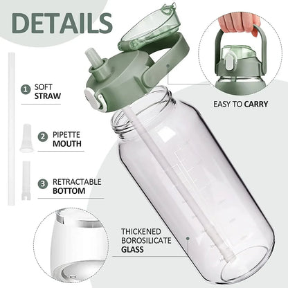 1L Glass Water Bottle with Straw and Sleeve