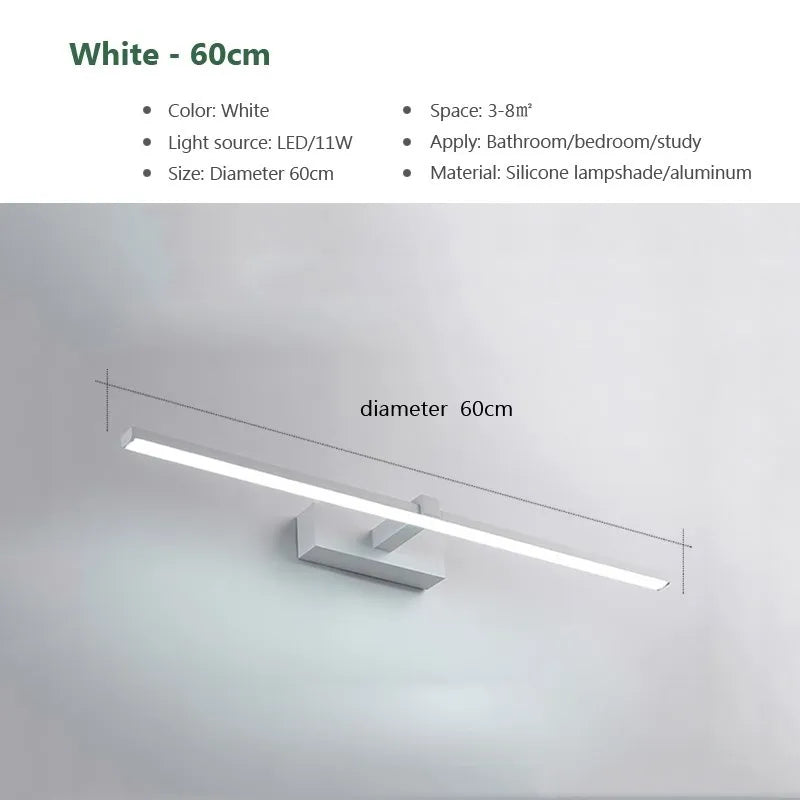LED Mirror Wall Light, Modern Bathroom Vanity Lamp, 40 or 60 cm