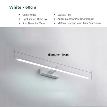 LED Mirror Wall Light, Modern Bathroom Vanity Lamp, 40 or 60 cm