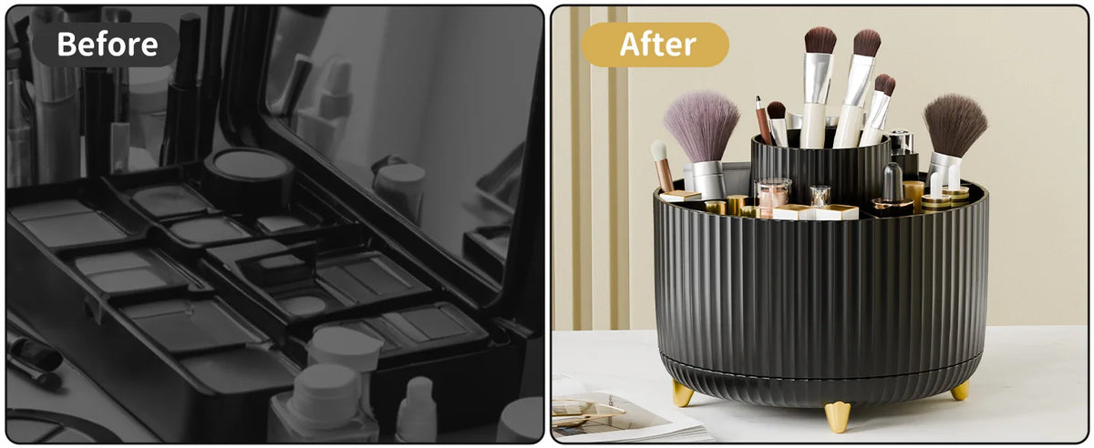 Rotating Makeup Brush Holder, 5 Slot Striped Vanity Organizer