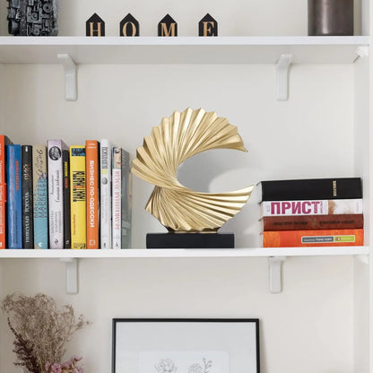 Gold Ocean Wave Sculpture, Art Deco Abstract Resin Tabletop Statue