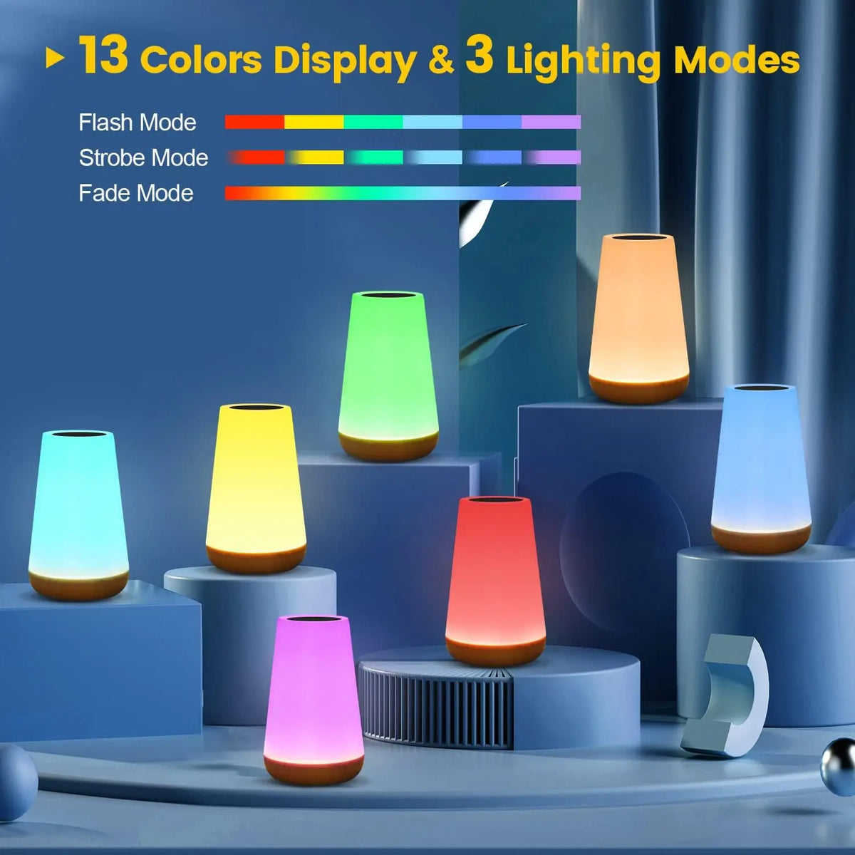 Touch Night Lamp, 13 Color Rechargeable Bedside Light