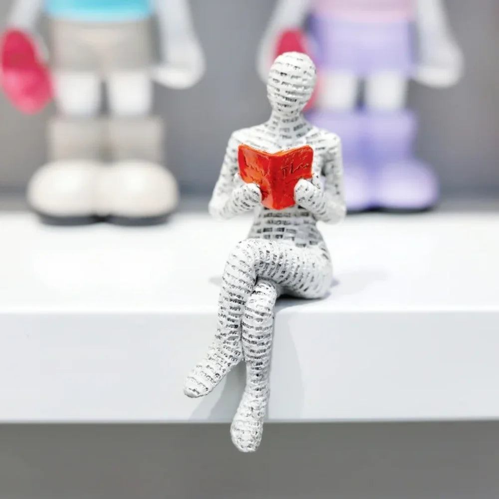 Reading Woman Resin Sculpture, Abstract Bookshelf Figurine Decor