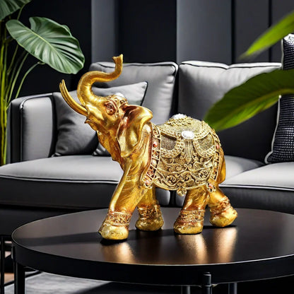 Boho Elephant Resin Statue, Vintage Ethnic Shelf Sculpture
