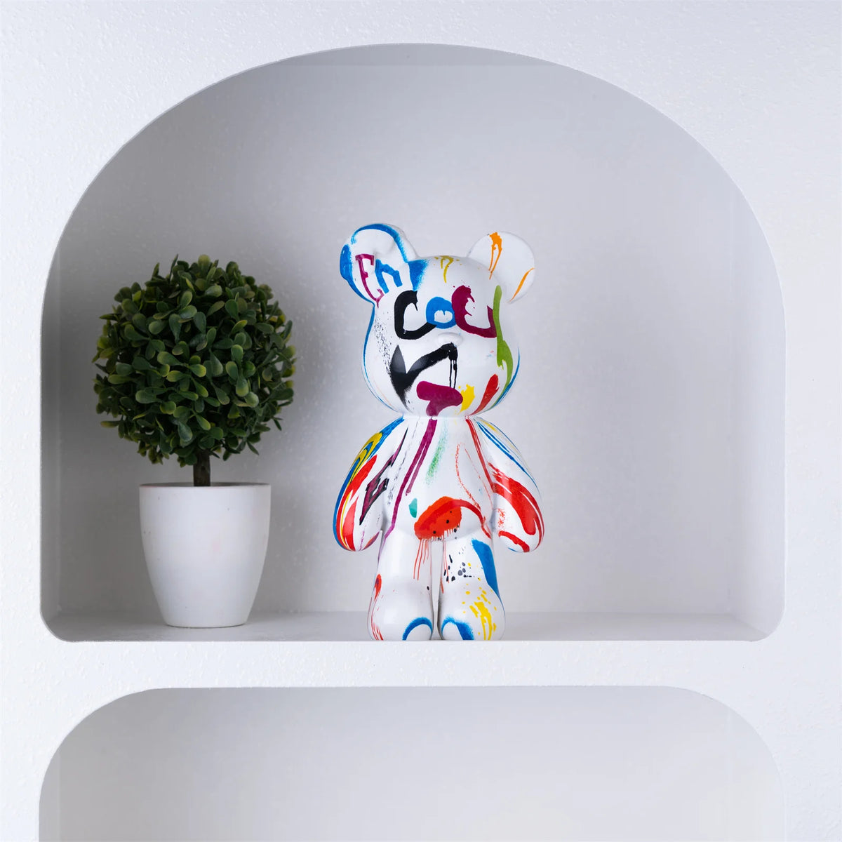 Fluid Bear Statue, Colorful Graffiti Resin Sculpture, 8 Inch