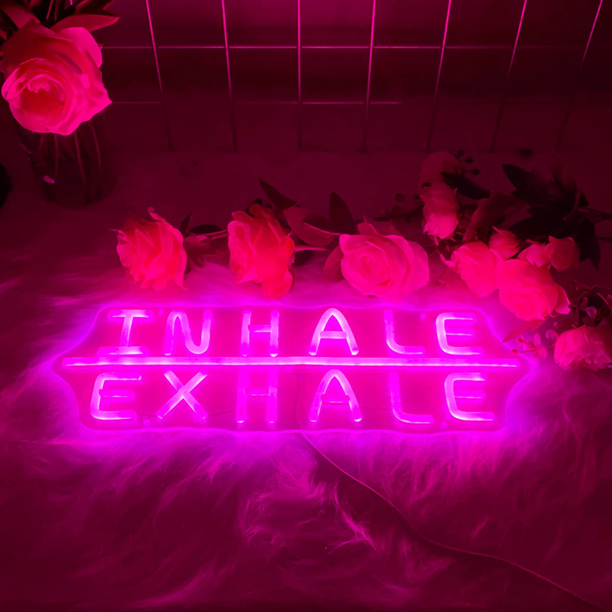Inhale Exhale LED Neon Sign, USB Tabletop Light for Yoga Studio