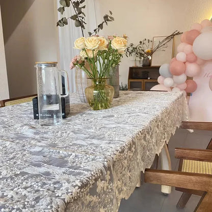 Lace Rectangular Tablecloth, Vintage Floral Polyester Table Cover