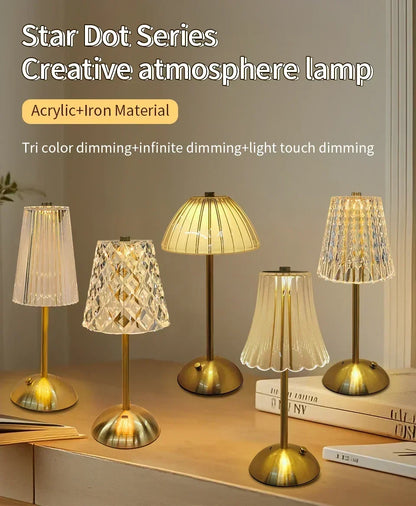 Crystal Touch Table Lamp, USB Rechargeable