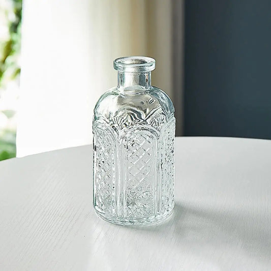 Mini Glass Bud Vase, Vintage Embossed Clear Hydroponic Vase