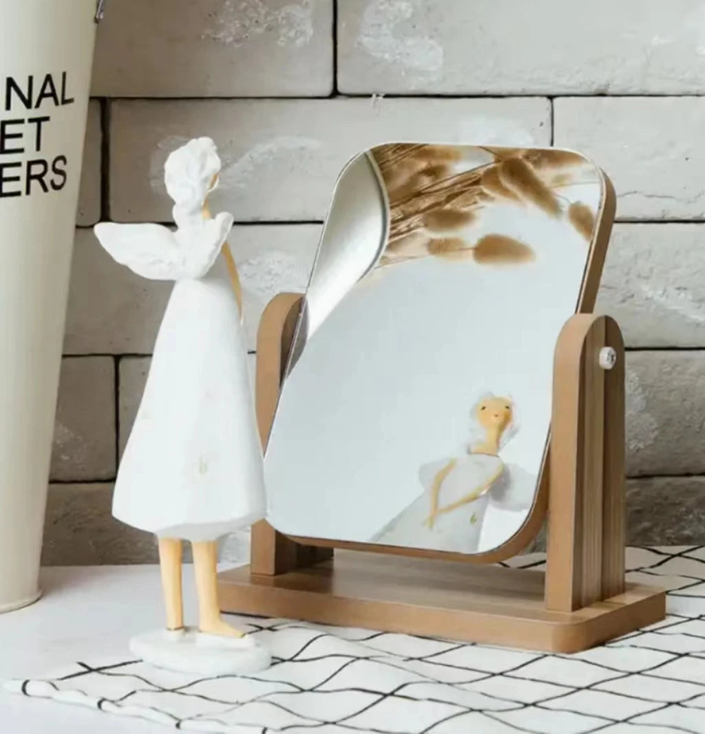 Rotating Wooden Makeup Mirror, Rectangle