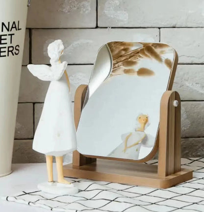 Rotating Wooden Makeup Mirror, Rectangle