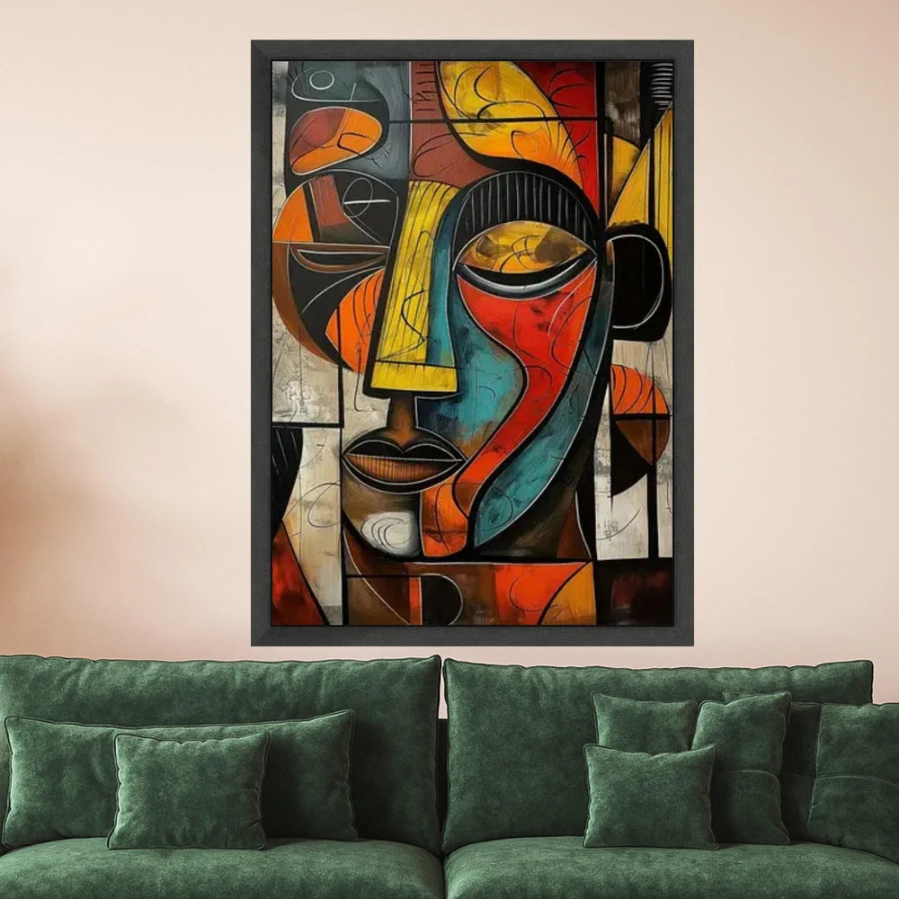 Abstract African Face Canvas Print, Colorful Cubism Wall Art