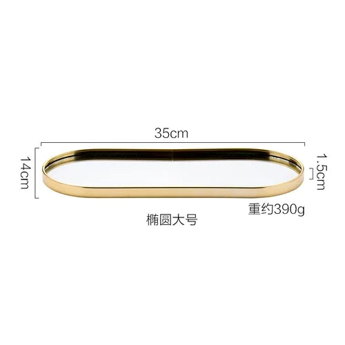 Gold Mirror Tray, Rectangular or Oval Glass Vanity Tray