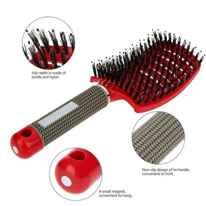 Detangling Hair Brush, Curved Vented Boar and Nylon Bristle