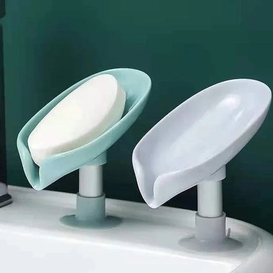 Leaf-Shaped Draining Soap Dish with Suction
