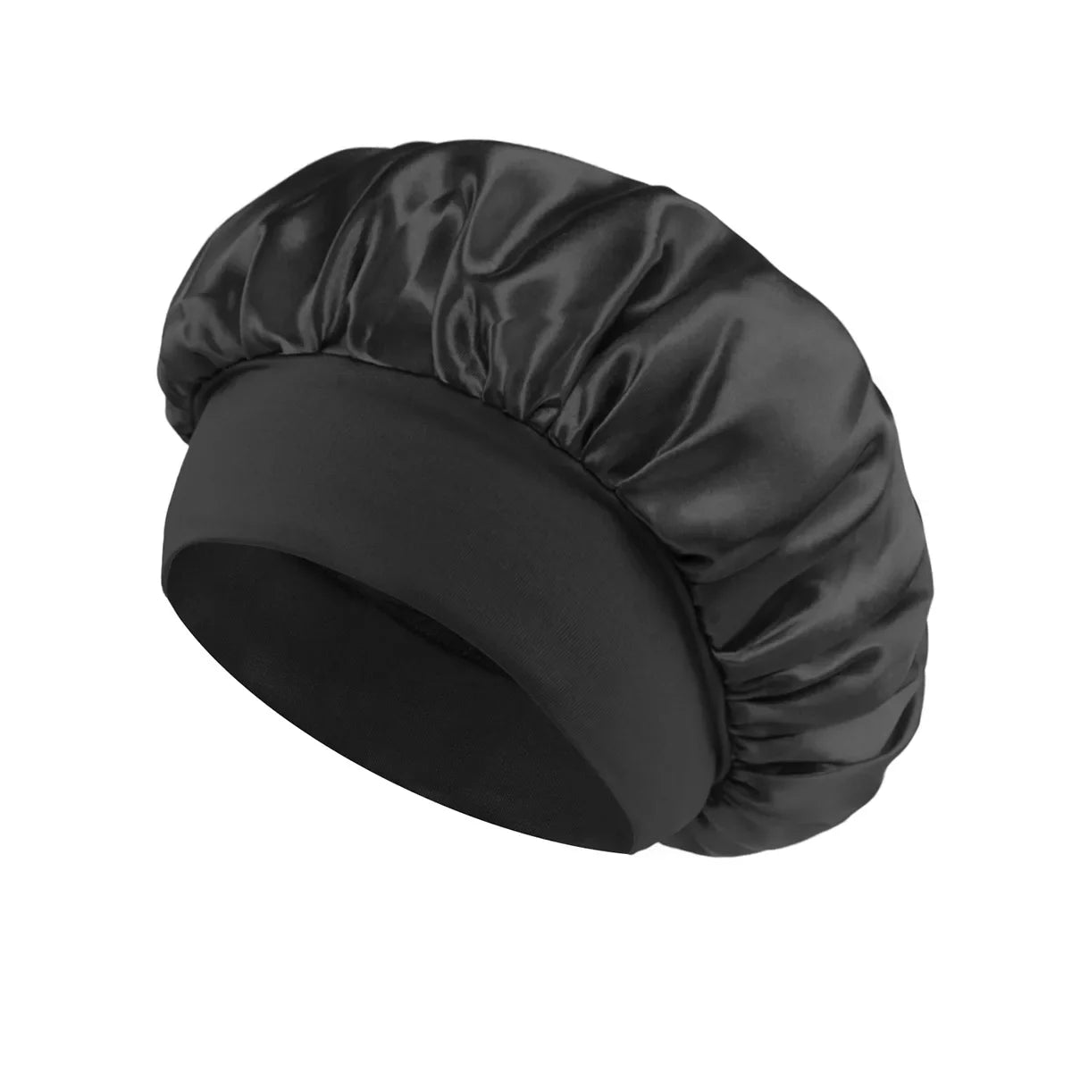 Wide-Brim Satin Hair Bonnet with Elastic Band