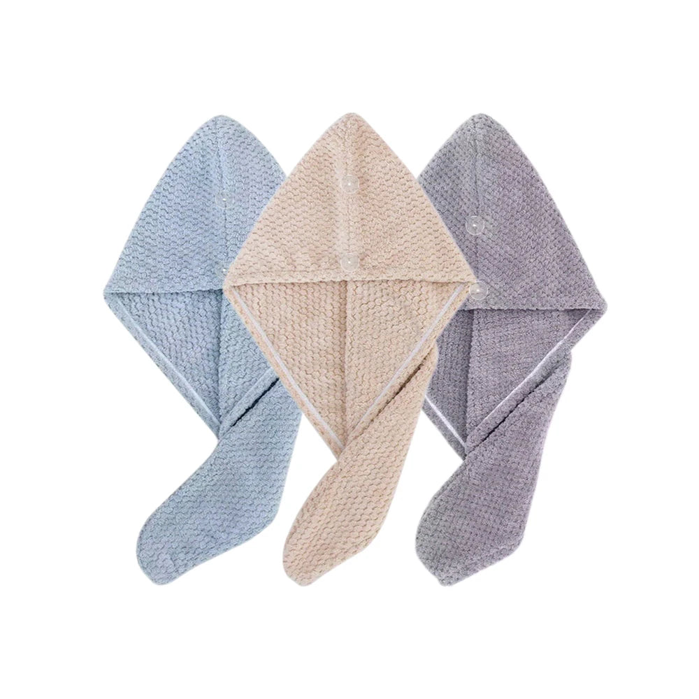 Hair Towel Wrap, Textured Quick Dry Button Hair Turban