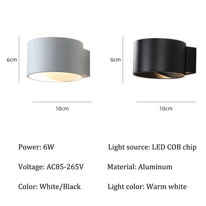 Aluminum Up and Down Wall Lamp, Modern LED Sconce, Black or White