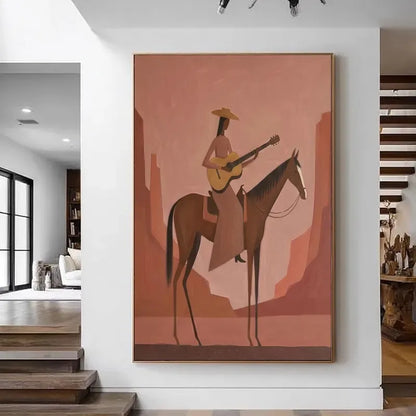 Woman in Wide Brim Hat Canvas Print, Neutral Boho Wall Art