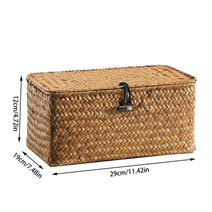 Seagrass Storage Basket with Lid, Handwoven Lidded Organizer