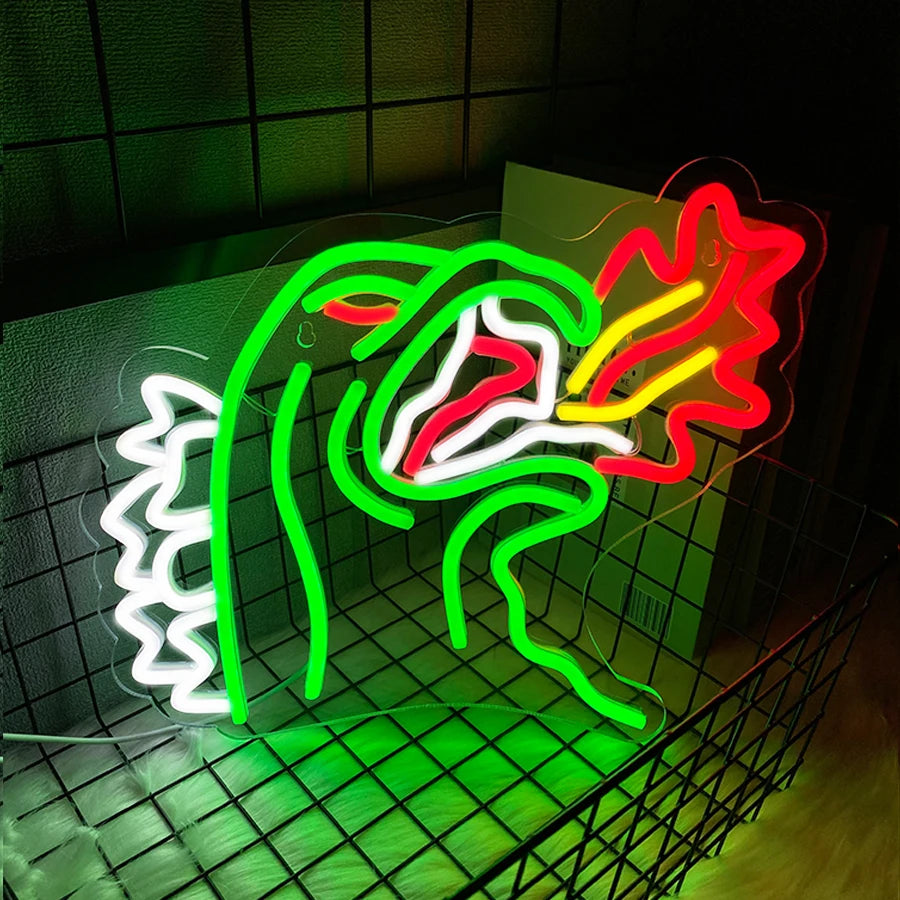 Fire-Breathing Dinosaur LED Neon Sign, Acrylic Game Room Wall Light