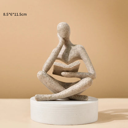 Abstract Thinker Bookshelf Sculpture, Modern Resin Reading Figure
